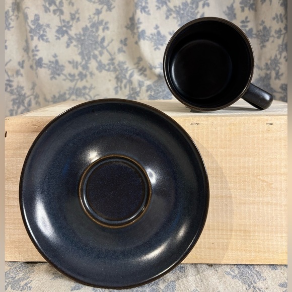 VTG Denby England Kismet Blue Stoneware Teacup and Saucer Heiss - Picture 5 of 12